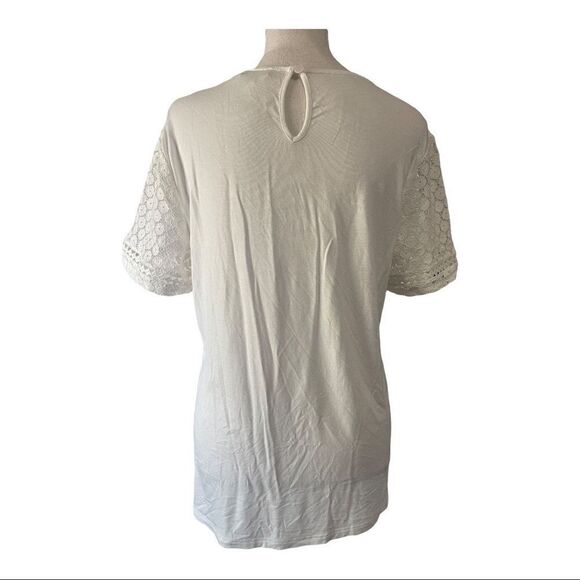 Badgley Mischka Lace Short Sleeve Pullover Top, Size L - Picture 10 of 10